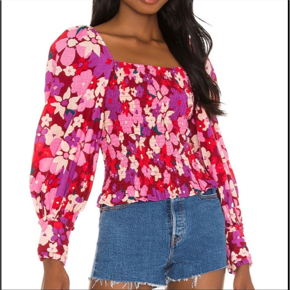 FREE PEOPLE Ariana Printed Top long sleeves cuffed in Party Combo